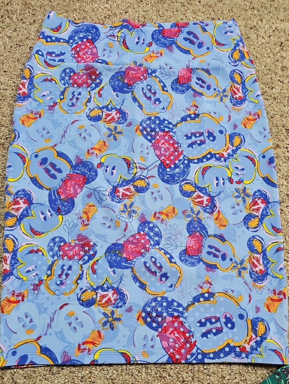 LuLaRoe Light Blue Minnie Mouse Print Cassie Skirt with Multicolor Accents